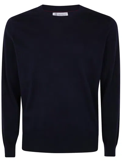 Brunello Cucinelli Men's Round Neck Sweater In Blue