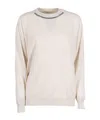 Brunello Cucinelli Embellished Ribbed Sweater In White