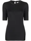 Brunello Cucinelli Ribbed Texture Keyhole Back Short Sleeves Top In Grey