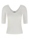 Brunello Cucinelli White U-neck T-shirt With Back Monil Detail In Cotton Woman In Gray