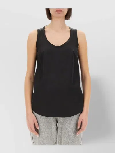 Brunello Cucinelli Round Shoulder Silk Tank Top In Black