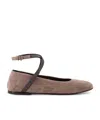 Brunello Cucinelli Suede Ballerinas With Monili Detail In Neutral