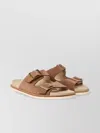 Brunello Cucinelli Men's Beige Suede Leather Sandals With Decorative Buckle Detail In Brown