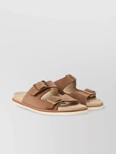 BRUNELLO CUCINELLI ROUND TOE FLAT SANDALS WITH CONTRAST SOLE