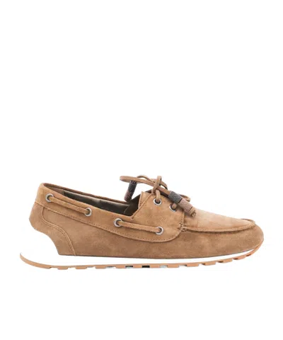 Brunello Cucinelli Suede Boat Shoes In Brown
