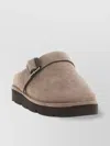 Brunello Cucinelli Round Toe Flat Sole Sandals With Faux Fur Lining And Buckle Detail In Brown