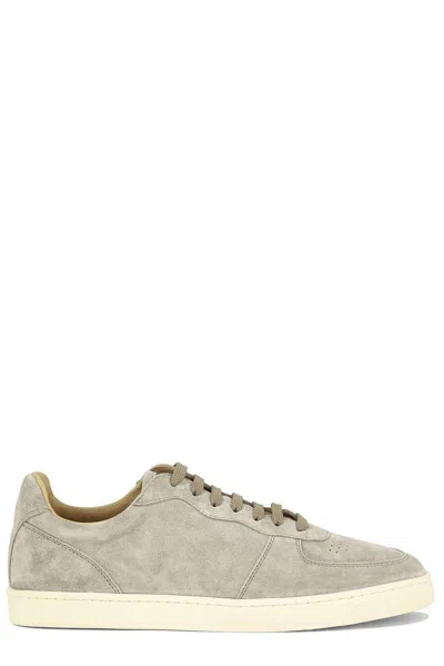 Brunello Cucinelli Round-toe Lace-up Sneakers In Beige