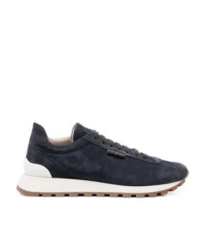 Brunello Cucinelli Round-toe Lace-up Trainers In Black