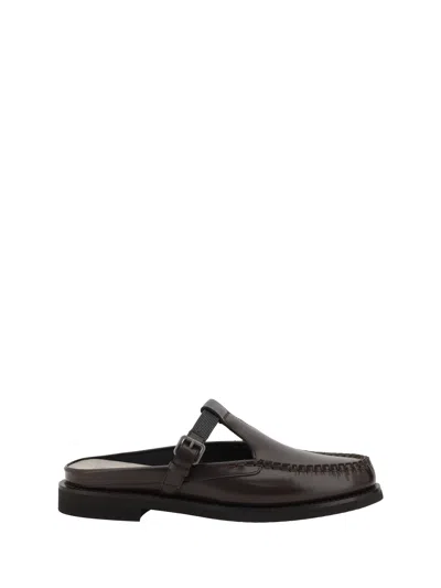 Brunello Cucinelli Leather Slingback Loafers In Burgundy