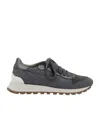 Brunello Cucinelli Low Top Sneakers With Contrast Sole And Textured Panels In Gray