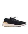 Brunello Cucinelli Leather-trimmed Stretch-knit Sneakers In Blue