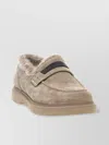 Brunello Cucinelli Round Toe Suede Loafers With Stitch Detailing
