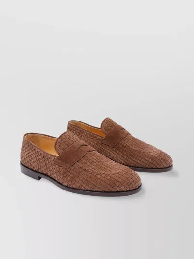 Brunello Cucinelli Round Toe Suede Woven Loafers