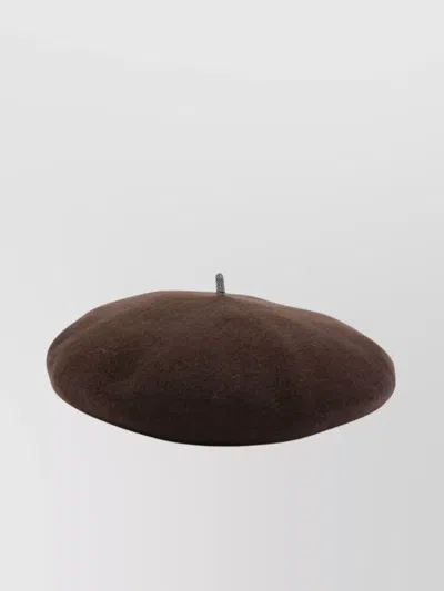 Brunello Cucinelli Round Wool Basque Hat With Top Loop In Brown