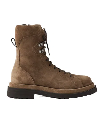 Brunello Cucinelli Bead-embellished Suede Boots In Brown
