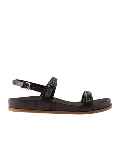 Brunello Cucinelli Round-toe Flat Sandals In Brown