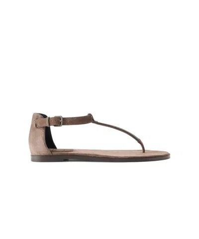 Brunello Cucinelli Round-toe Flat Sandals In Gray