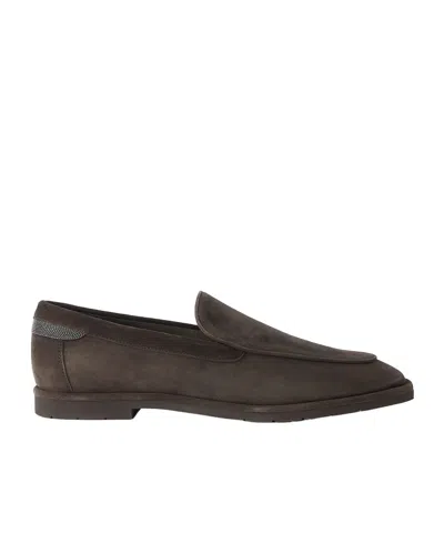 Brunello Cucinelli Embellished Suede Loafers In Brown