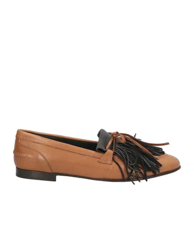Brunello Cucinelli Round-toe Loafers Decorated With Tassels In Brown