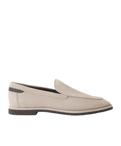 Brunello Cucinelli Embellished Suede Loafers In Neutral