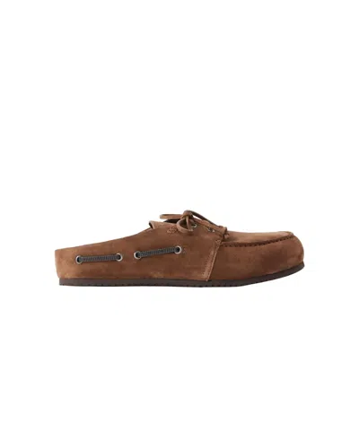 Brunello Cucinelli Suede Slip-on Mules In Brown