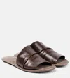 Brunello Cucinelli Ruched Leather Slides In Brown