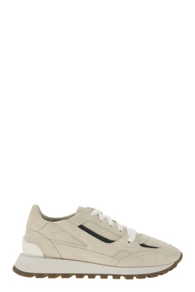 Brunello Cucinelli Elegant High-top Sneakers With Precious Embellishment In Beige