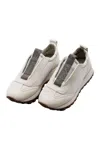 BRUNELLO CUCINELLI RUNNER SHOE IN SUEDE AND TAFFETA EMBELLISHED WITH THREADS OF BRILLIANT MONILI