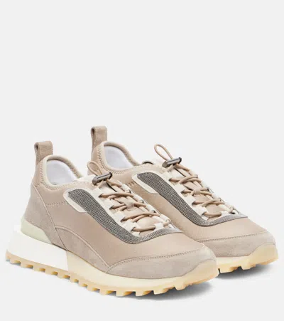 Brunello Cucinelli Runner Suede And Canvas Sneakers In Gray