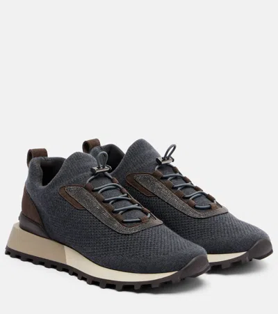 Brunello Cucinelli Runner Suede-trimmed Sneakers In Black