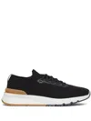 Brunello Cucinelli Cotton Knit And Semi-polished Calfskin Runner Sneakers In Black