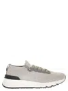 Brunello Cucinelli Men Low-top Cotton Knit And Leather Sneakers In Gray