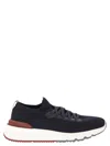 Brunello Cucinelli Runners In Cotton Knit And Semi-glossy Calf Leather In Black