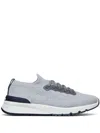 Brunello Cucinelli Runners In Cotton Knit And Semilucid Veal In Grey