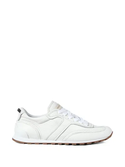 Brunello Cucinelli Soft Leather Runners With Grain And Shiny Loops In White