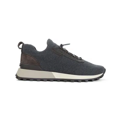 BRUNELLO CUCINELLI BRUNELLO CUCINELLI RUNNERS IN TECHNO FABRIC AND CALFSKIN WITH PRECIOUS TRIM