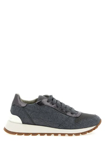 Brunello Cucinelli Runners Precious Toe Sneakers In Gray