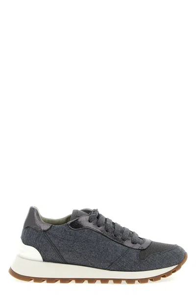 Brunello Cucinelli 'runners Precious Toe' Sneakers In Gray