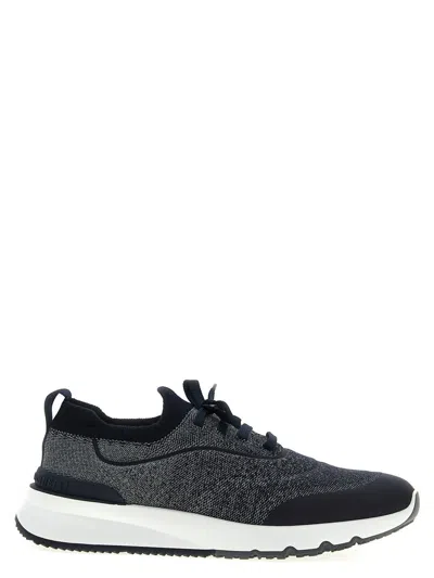Brunello Cucinelli Men Low-top Cotton Knit Sneakers In Blue