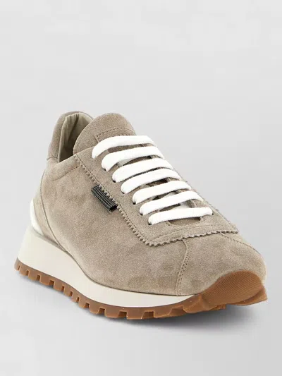Brunello Cucinelli Runners Suede Sneakers Lace Up Design In Neutral