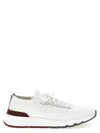 Brunello Cucinelli Cotton Knit And Semi-polished Calfskin Runner Sneakers Shoes In Neutral