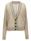 Brunello Cucinelli Plunging V-neck Sweater With Sequin Embellishments In Beige