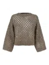 Brunello Cucinelli Grey Rustic Dazzling Net Cropped Sweater In Brown
