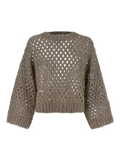 BRUNELLO CUCINELLI RUSTIC DAZZLING NET CROPPED SWEATER