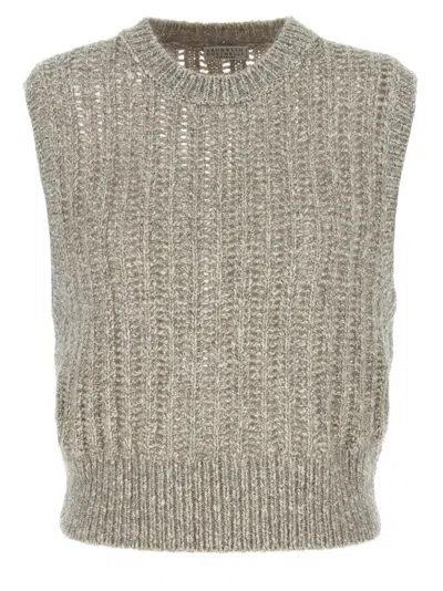 BRUNELLO CUCINELLI RUSTIC DAZZLING NET GILET GRAY
