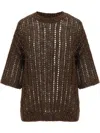 Brunello Cucinelli Sweater In Perforated Knit In Brown
