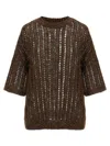 Brunello Cucinelli Sweater In Perforated Knit In Chocolate+marrone