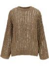 Brunello Cucinelli Net Sweater With Crew Neck And Open-knit Design In Brown