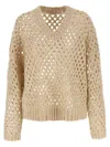 Brunello Cucinelli Rustic Dazzling Net Sweaters And Cardigans Beige