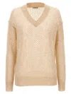 Brunello Cucinelli Rustic Dazzling Net Sweaters And Cardigans Beige